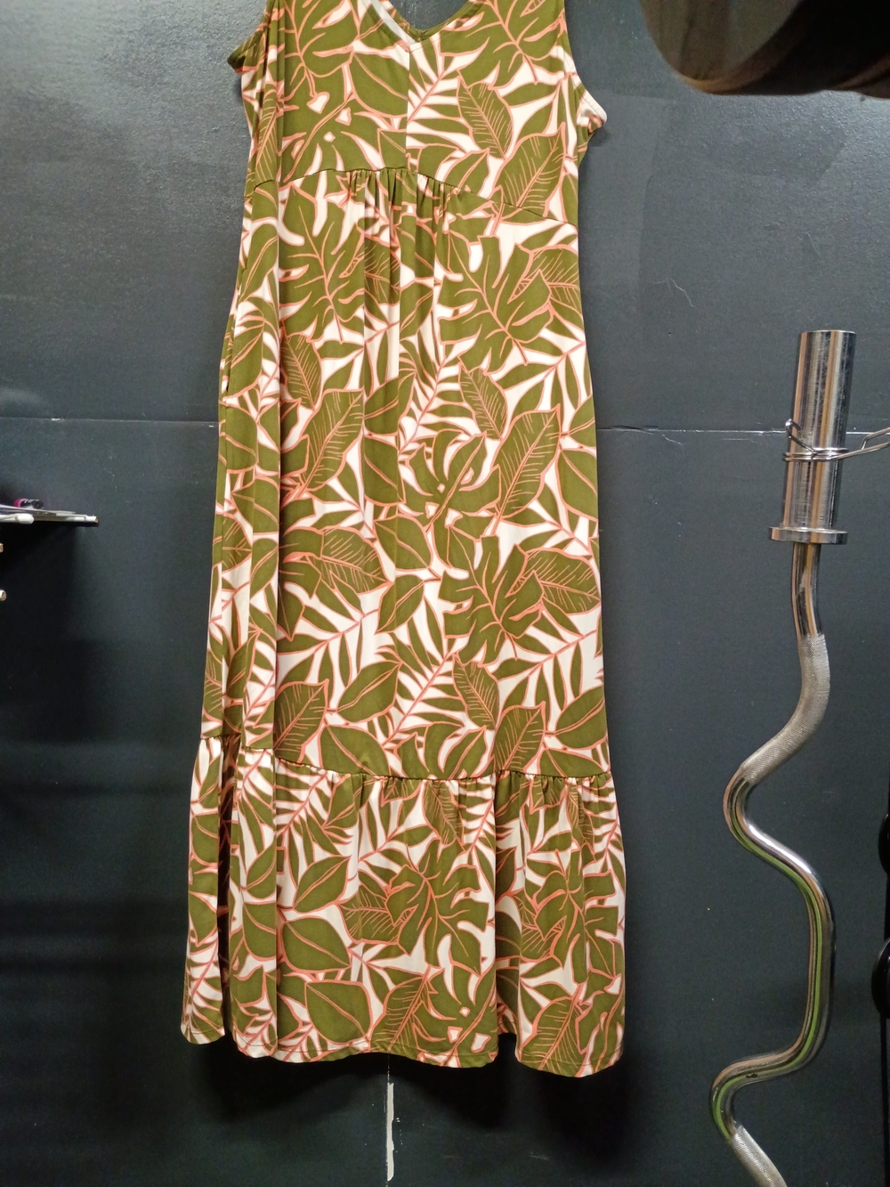 Cuddl Duds Olive and Cream Leaf Print Maxi Dress
